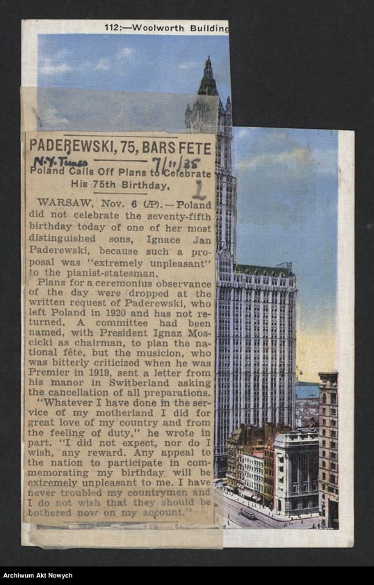 image.from.unit.number "Ravage M. E.; Załączniki: wycinek z "N.Y. Times" z dn. 7 XI 1935 r.; L.2"