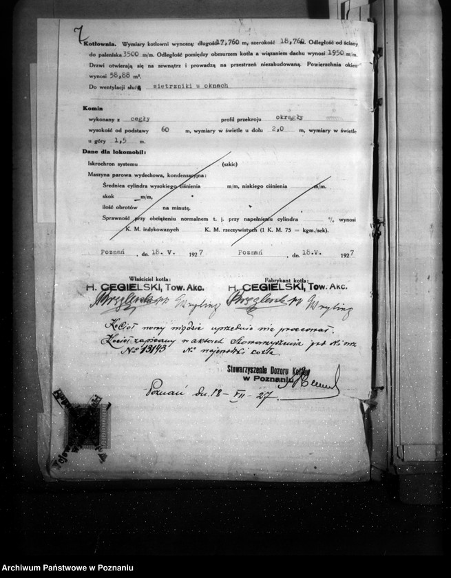 image.from.unit.number "Zakłady Przemysłowe Budowy Maszyn H. Cegielski Poznań - G. Wilda nr woj. kotła 5973"