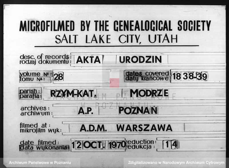 image.from.team "Akta stanu cywilnego Parafii Rzymskokatolickiej Modrze (pow. poznański)"