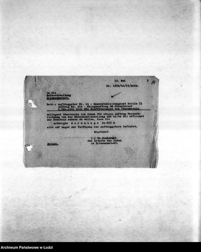 Obraz 13 z jednostki "Arbeitsressort K. [Niemieckie zamówienia do resortów pracy, produkcja, zapotrzebowanie materiałów dla produkcji]"