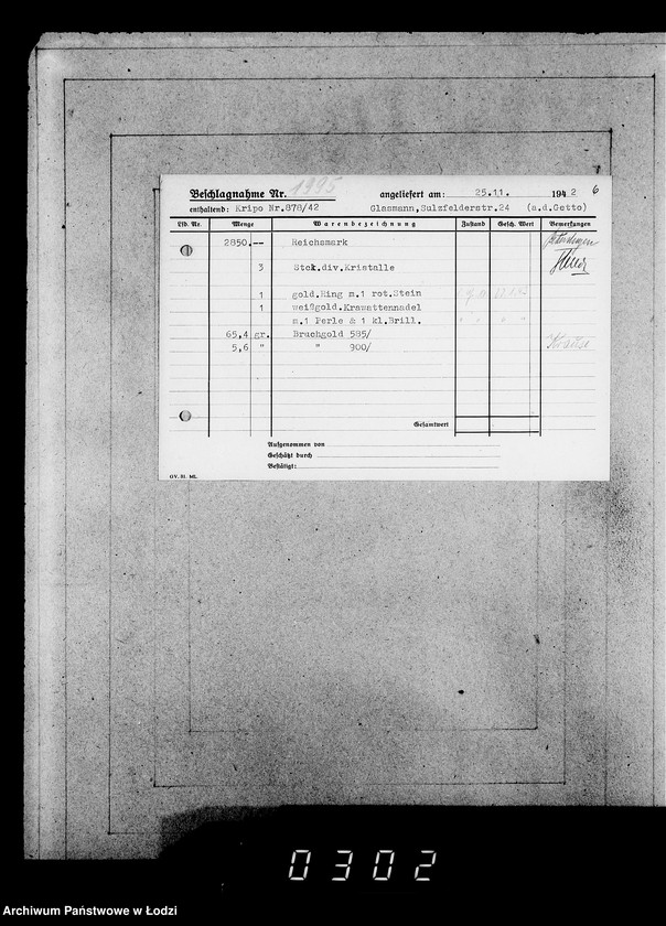 Obraz 10 z jednostki "Kripo 1801-2000 [Kartoteka skonfiskowanego majątku ruchomego u Żydów]"