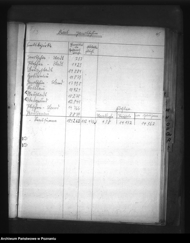 Obraz 19 z jednostki "Auszüge ausder Hauptübersicht des Bestandes der Liegenschaften (w poszczególnych powiatach Kraju Warty)"