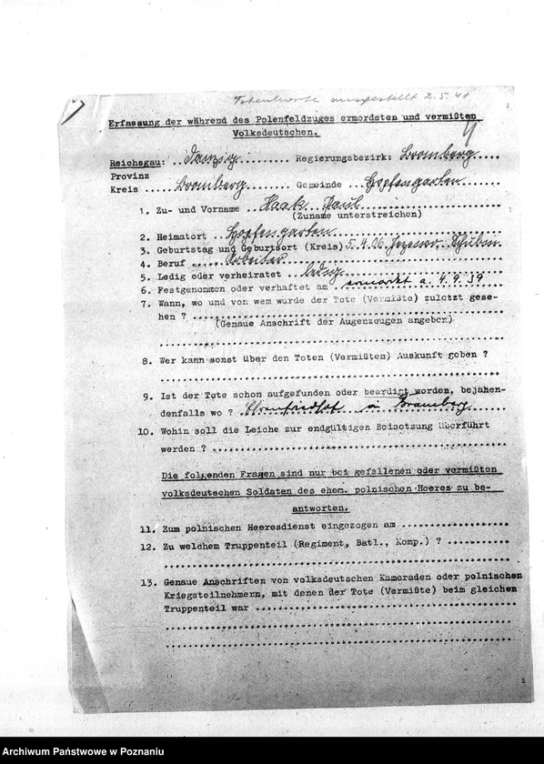 Obraz 8 z jednostki "Zgłoszenia zmarłych i zaginionych miejscowych Niemców w 1939 roku - powiat bydgoski"