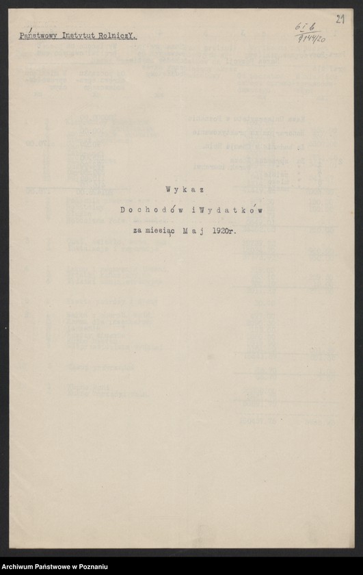Obraz 17 z jednostki "[Wykazy miesięcznych dochodów Państwowego Instytutu Rolniczego w Bydgoszczy]"