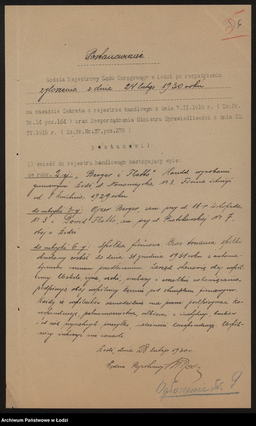 Obraz 8 z jednostki "Ajzer Bergier, Dawid Flatto- handel wyrobami gumowymi"