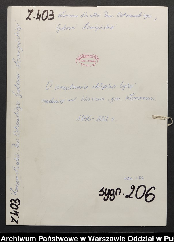 image.from.unit.number "O urządzaniu chłopów byłej rządowej wsi Wąsewo, gm. Komorowo"