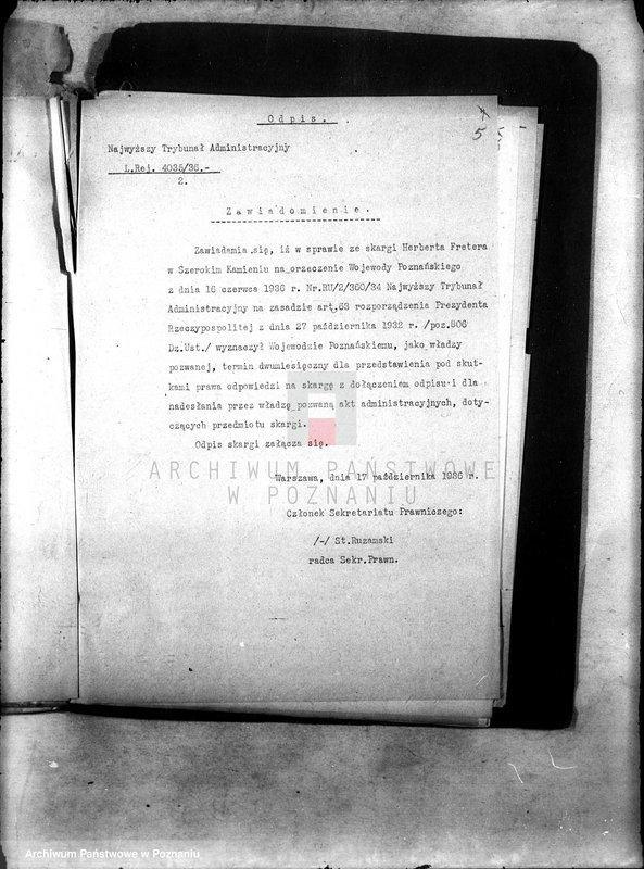 Obraz 9 z jednostki "Freter Herbert z Szerokiego Kamienia powiatu szubińskiego. Skarga do N.T.A. z powodu odmowy zezwolenia na przewłaszczenie"