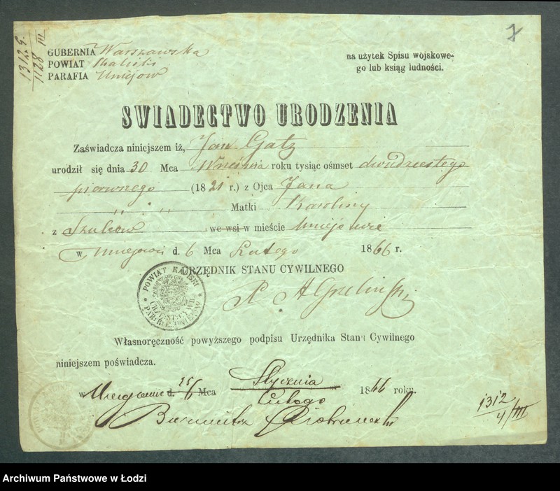 Obraz 9 z jednostki "Dowody metrykalne stałych mieszkańców m. Łodzi nr domu 1312-1314"