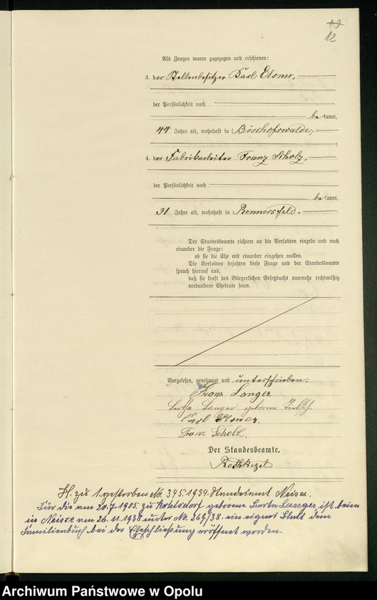 Obraz 16 z jednostki "Heiraths-Haupt-Register des Standsamts Bischofswalde pro 1901"