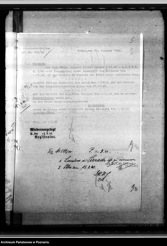 Obraz 11 z jednostki "Berichte das Landrats des Kreises Sieradz über die Einwohnerzahl von zduńska Wola und die Beutegüter auf dem Eisenbahngelünde in Karsznice und Zduńska Wola"