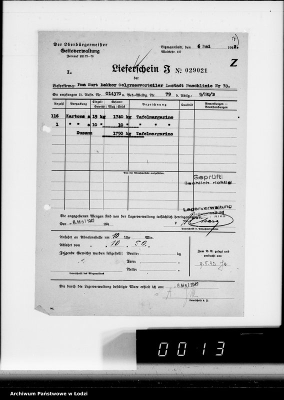 Obraz 11 z jednostki "Aufträge [Lieferscheinen und Rechnungen] 13800-13850.[i od 14351 do 14370]. [Dostawa artykułów pierwszej potrzeby do Getta]"