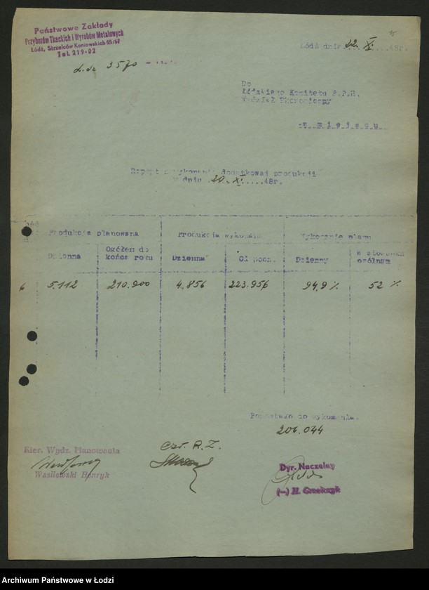 Obraz 16 z jednostki "Placówki produkcyjne i usługowe przemysłu metalowego; protokoły, sprawozdania, raporty z wykonania produkcji"