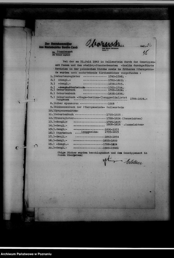 Obraz 20 z jednostki "Einziehungsprotokolle [ksiąg kościelnych] Kreis Obornik [powiat obornicki]"