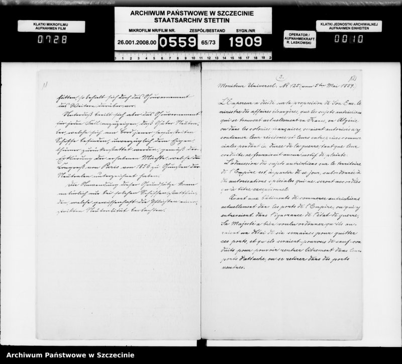 image.from.unit.number "Handels und Schiffahrts-Angelegenheiten mit Frankreich, Sardinien, Österreich während des Krieges"