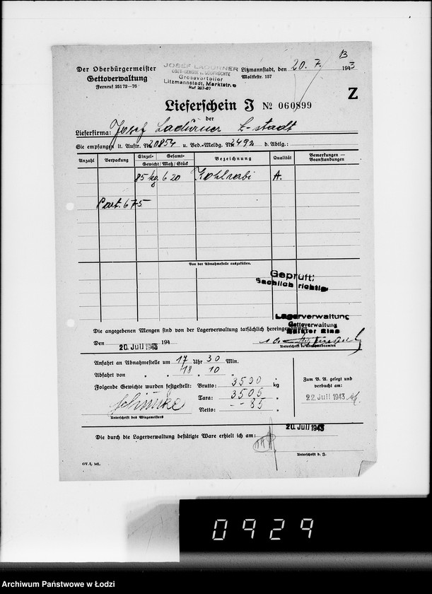 Obraz 17 z jednostki "Lebensmitteleinkauf, Aufträge, Lieferscheinen und Rechnungen 20832-20856 [Dostawa warzyw do Getta]"