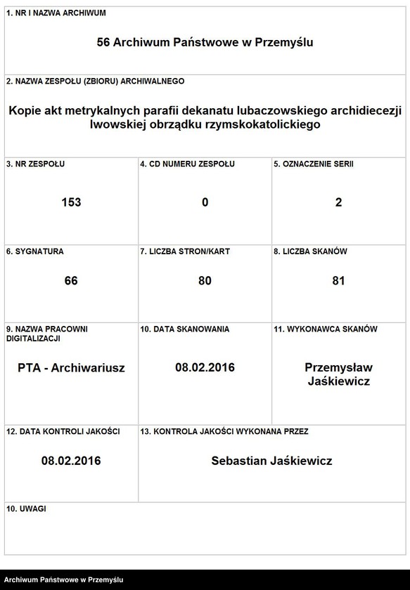 image.from.unit.number "[Kopie urodzeń, zgonów małżeństw parafii w Dzikowie za lata 1864-1865]"