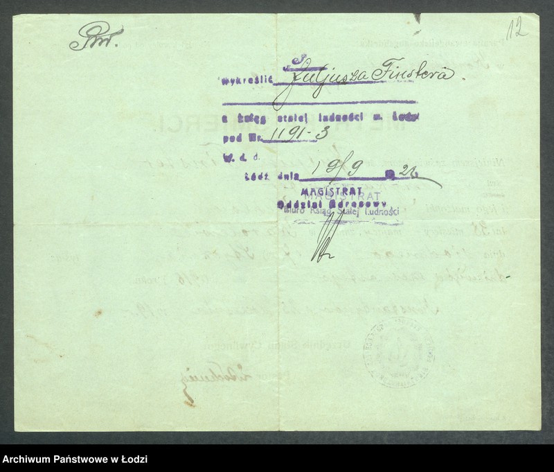 Obraz 14 z jednostki "Dowody metrykalne stałych mieszkańców m. Łodzi nr domu 1191-1192"