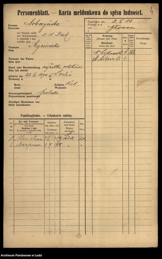 Obraz 6 z jednostki "[Spis ludności Łodzi] Sobczewska-Sobkowski"
