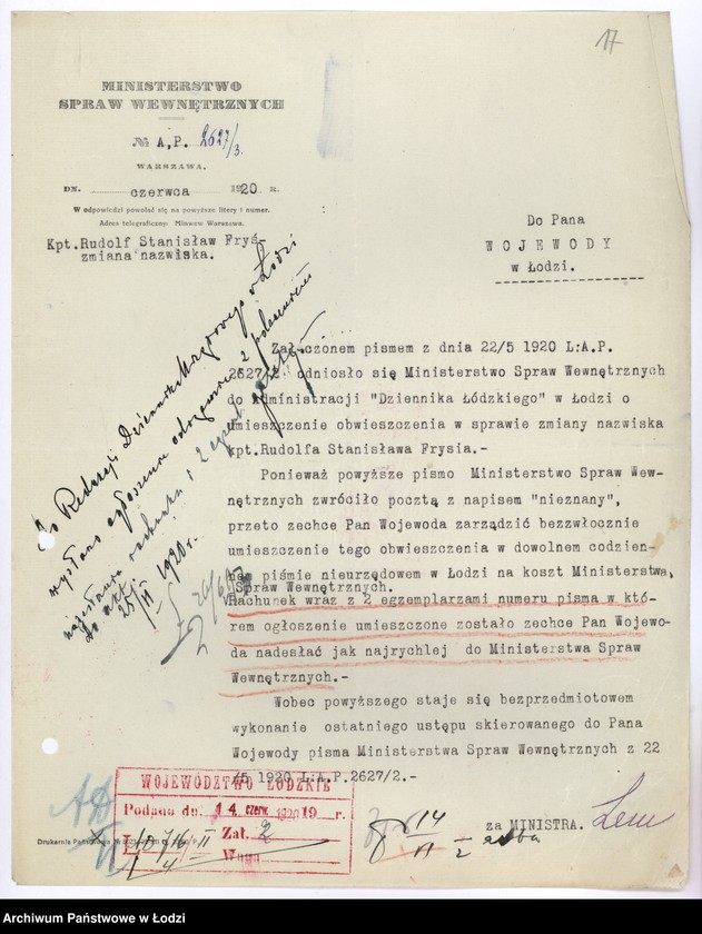 Obraz 20 z jednostki "[Korespondencja i okólniki w sprawach przynależności państwowej, wyznaniowych, administracyjnych itp.]"