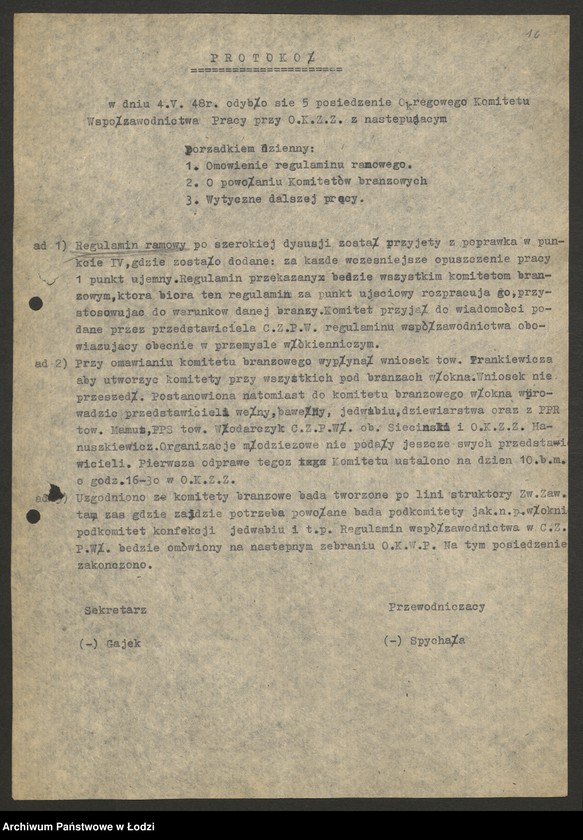 Obraz 17 z jednostki "Współzawodnictwo pracy; protokoły z narad ogólnołódzkich, sprawozdania różnych dyrekcji Centralnego Zarządu Przemysłu Włókienniczego"