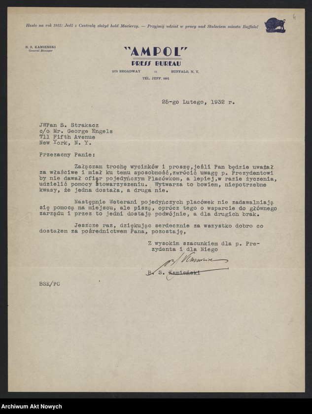 image.from.unit.number "Kamieński Bronisław; Załączniki: 1) wycinki prasowe; 2) artykuł Alskiego (redaktor "Pittsburczanin Daily") z dn. 15 III 1934 r.; 3) tekst mowy sen. Millard