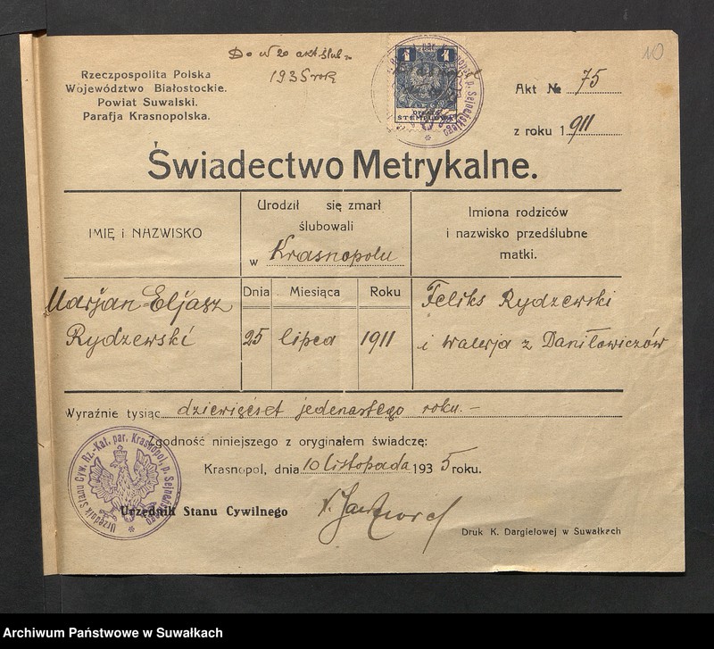 image.from.unit.number "Aneksa Aktów Ślubnych Rz-Katolickiej par. Wigierskiej za 1935 rok"