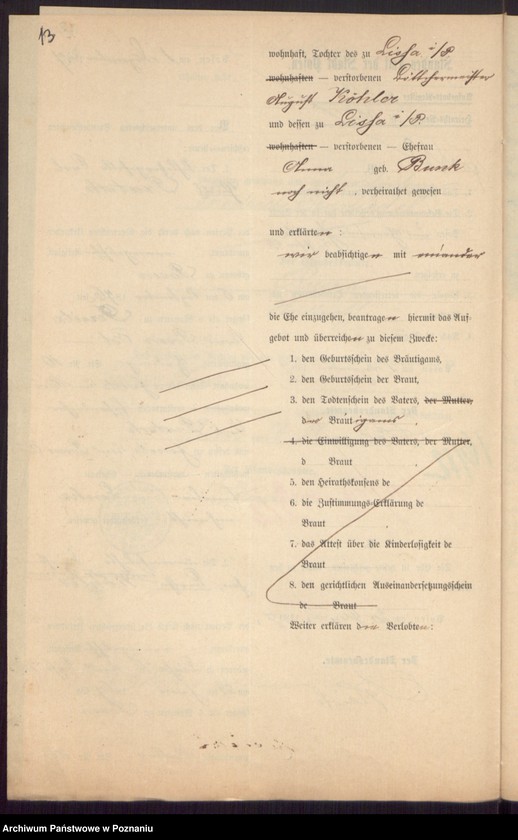 Obraz 15 z jednostki "Die von den Verlobten beigebrachten Urkunden zur Eheschliessung pro 1897"