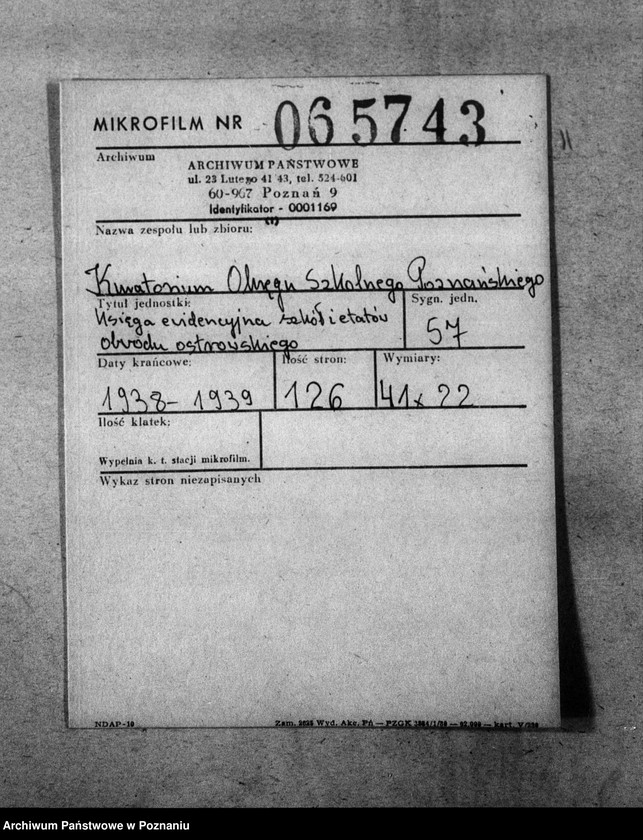 Obraz 2 z jednostki "Księga ewidencyjna szkół i etatów obwodu ostrowskiego"