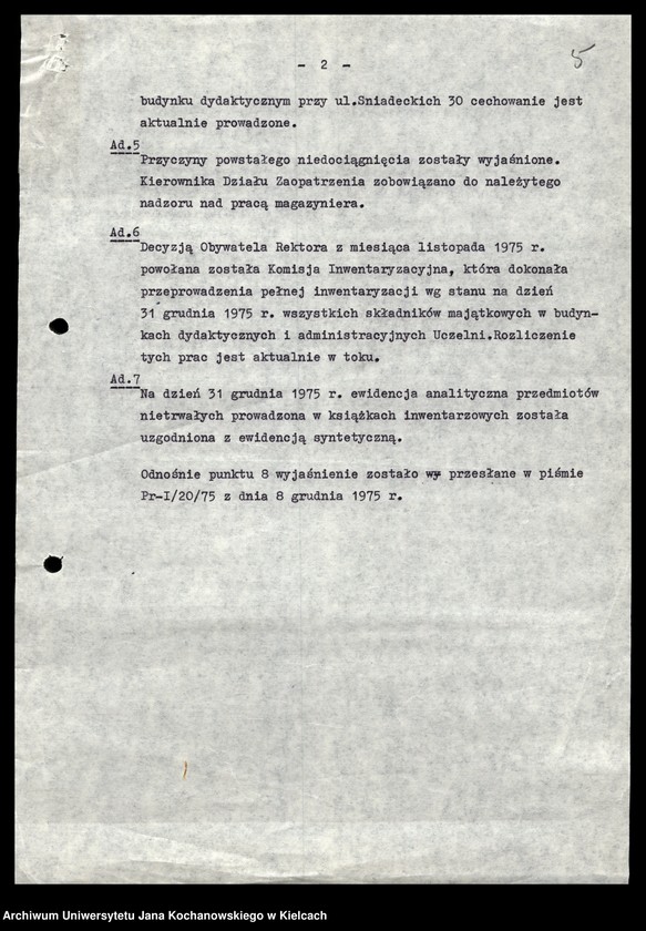 image.from.unit.number "Sprawozdanie z wykonania planu rewizji gospodarczej i kontroli funkcjonalnej w Wyższej Szkole Nauczycielskiej i Wyższej Szkole Pedagogicznej w Kielcach za lata 1973, 1975"