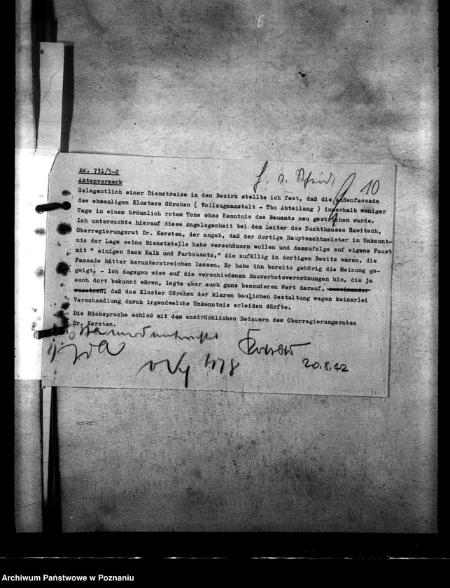 Obraz 14 z jednostki "Einrichtung einer Tbc - Abteilung für lungenkranke, polnische Strafgefangene im früheren Kloster Görchen (Miejska Górka)"