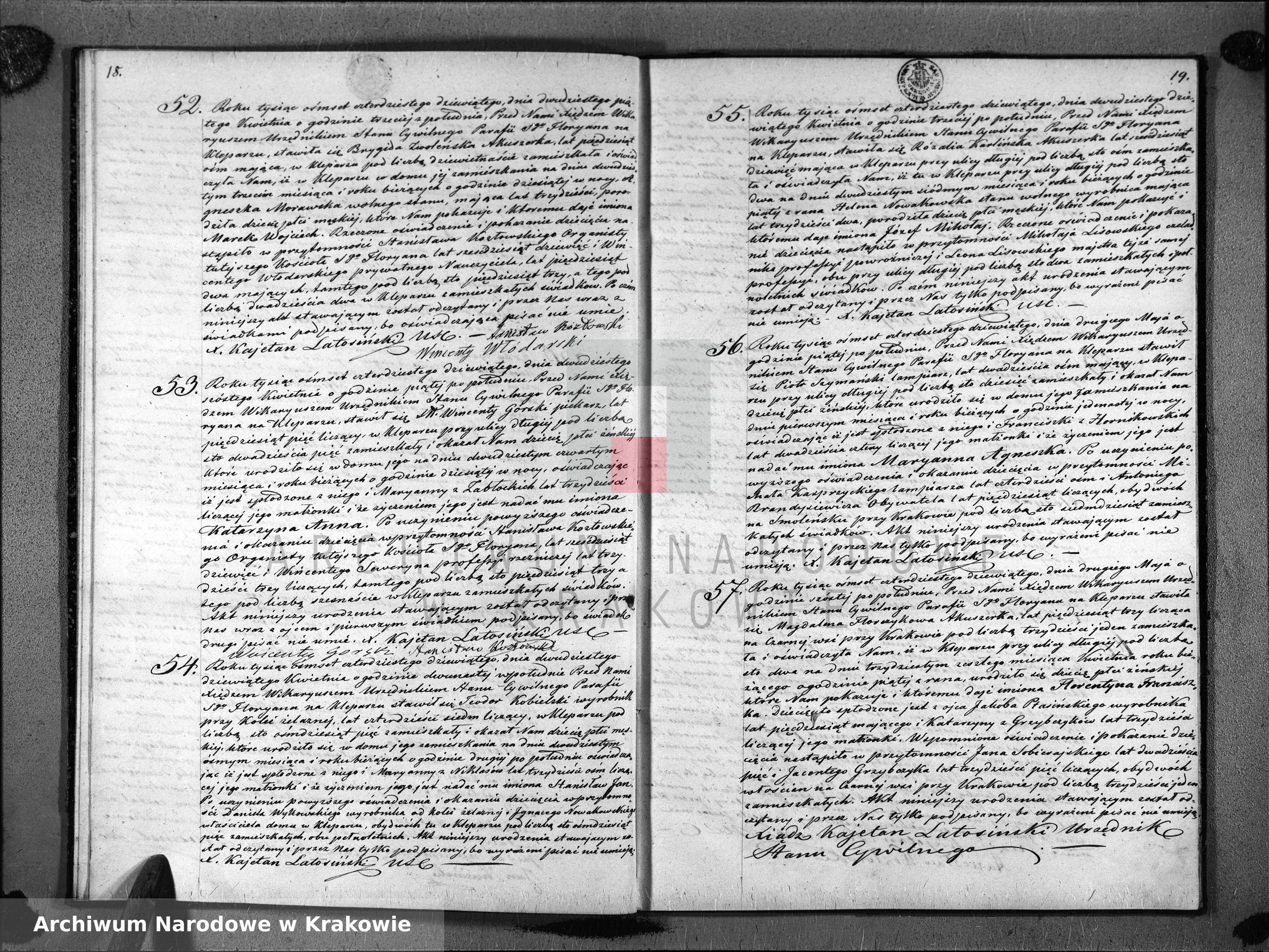 Skan z jednostki: Księga Aktów Urodzenia Uznania i Przysposobienia dla Parafii S o Floryana na Kleparzu na rok 1849