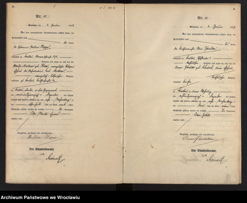 image.from.unit.number "Geburts-Haupt-Register Breslau I 1899 Band 1"