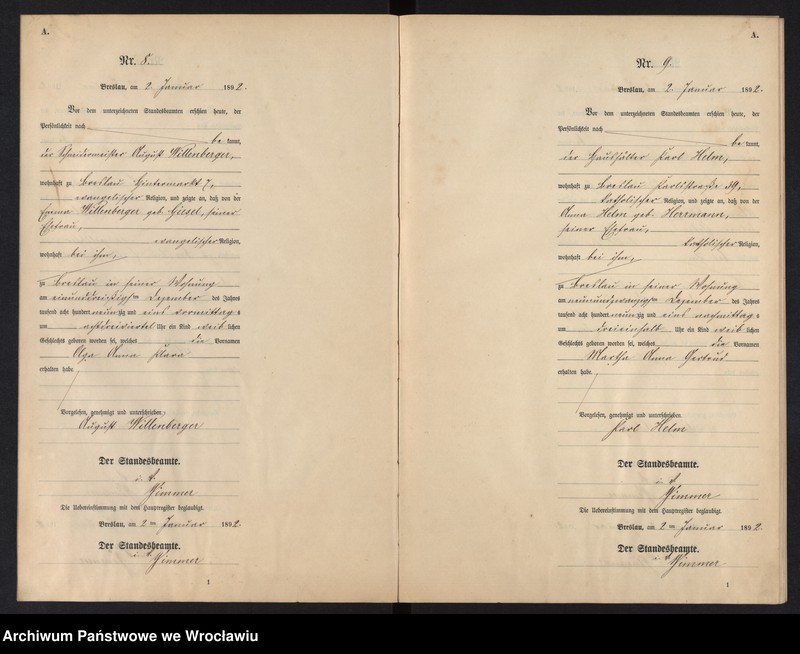 image.from.unit.number "Geburts-Neben-Register Breslau I 1892 Band 1"