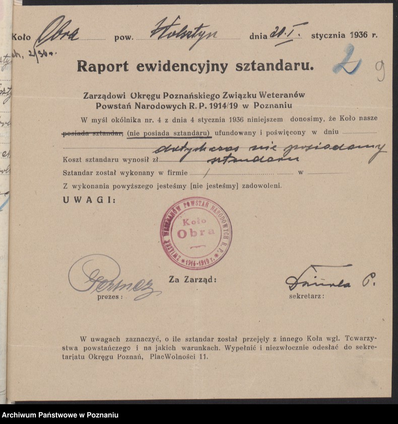 Obraz 13 z jednostki "Obra, powiat Wolsztyn - akta koła."