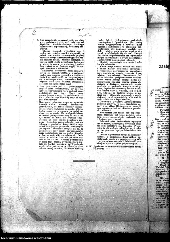 Obraz 5 z jednostki "Druk "Posiedzenie landratów, kierowników Prowincjonalnych Urzędów Gosp. i członków Gł. Urzędu Żywnościowego z dn. 20.I.1919 r. ""