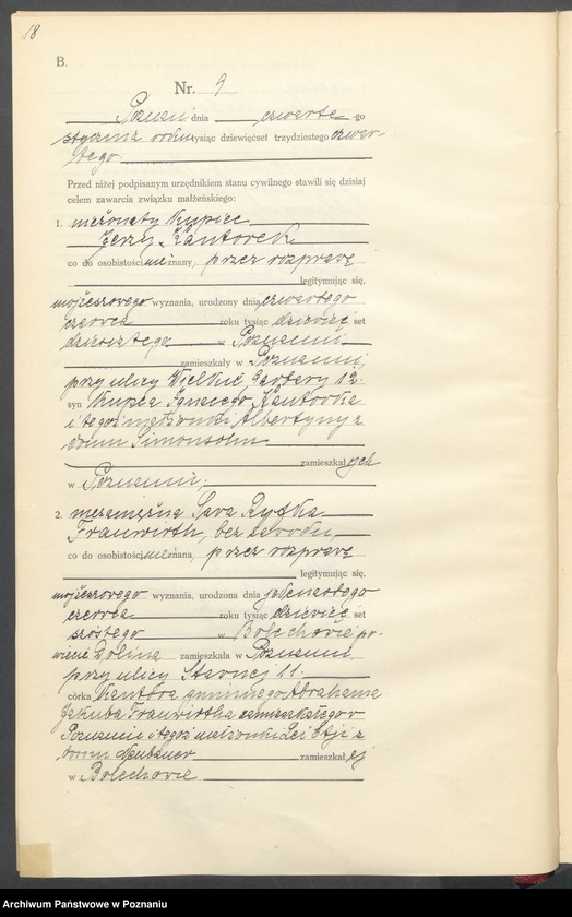 Obraz 19 z jednostki "Księga miejscowa małżeństw tom I [Rejestr główny małżeństw]"