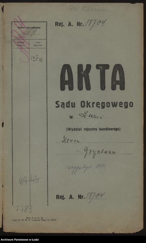 Obraz 2 z jednostki "Hersz Grynbaum – sprzedaż towarów kolonialno-spożywczych i wyrobów tytoniowych"