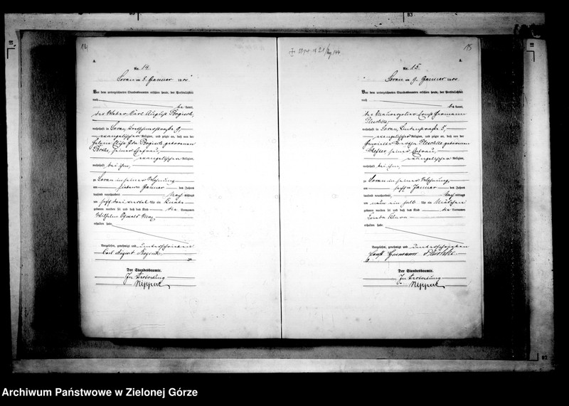 Obraz 12 z jednostki "[Księga akt urodzenia rok 1900-Żary miasto]"