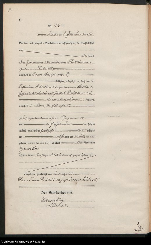 Obraz 16 z jednostki "Księga miejscowa urodzeń tom I [Rejestr główny urodzeń]"