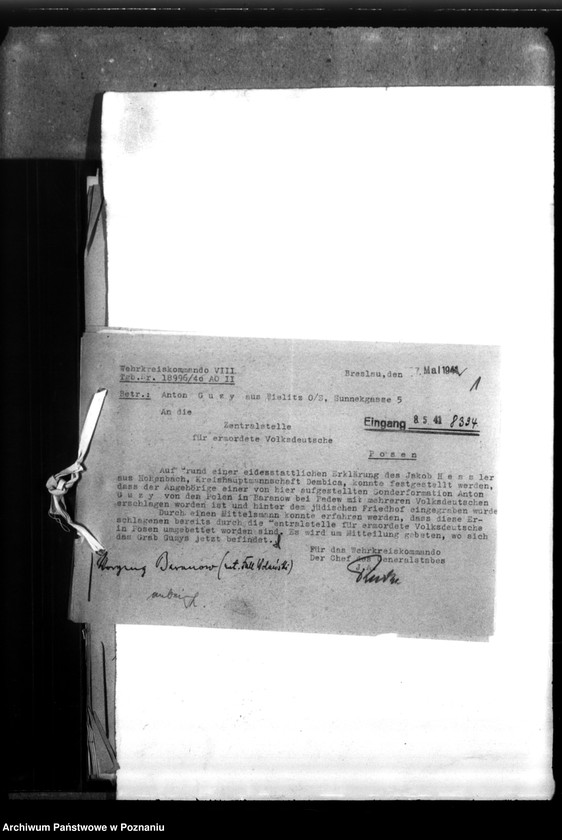 Obraz 5 z jednostki "Wehrkreiskommander VIII - Breslau, Korespondencja z Werhrkreiskommand VIII we Wrocławiu w sprawie członków "Sonderformatin Ebbinghaus""