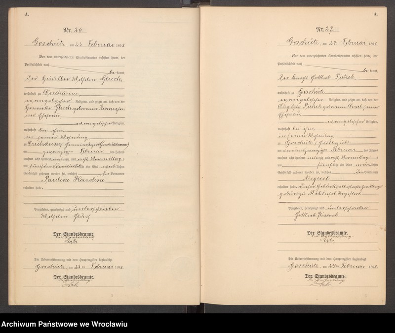 Obraz 16 z jednostki "księga urodzeń Urzędu Stanu Cywilnego w Goszczu (Goschütz) 1898"