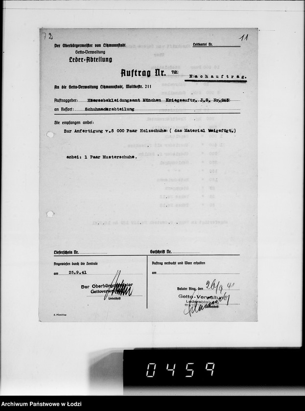 Obraz 15 z jednostki "Kriegsauftrag J.S.243 Holzschuhe [dla Heeresbekleidungsamt München] 85"