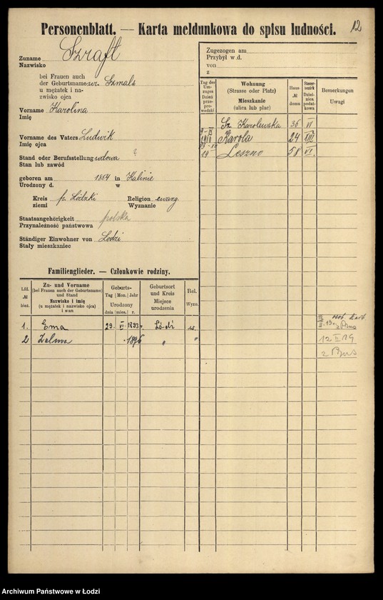 Obraz 14 z jednostki "[Spis ludności Łodzi] Szpulińska-Szron"