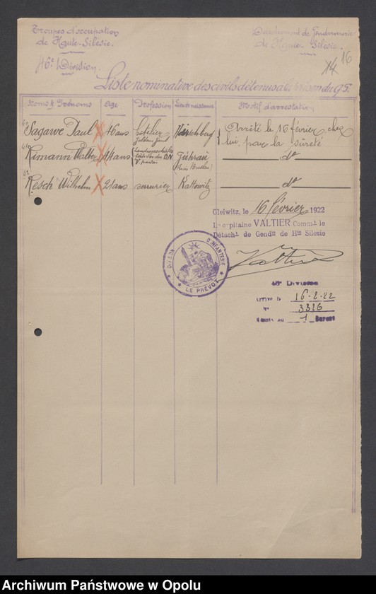 image.from.unit.number "Arrestation /Korespondencja dotycząca stanu wyjątkowego na Górnym Śląsku - aresztowania, listy imienne więźniów/ 2.02.-10.03.1922"