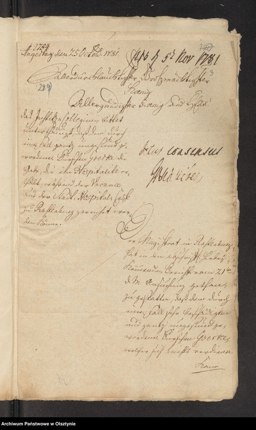 image.from.unit.number "In S. [Sachen] des durch einen unglüklichen Fall sehr beschädigten und dadurch zum Erwerb seines Unterhalts gewerdenen Burschen Goercke wegen einer ihm zu reichenden Gabe aus der Rastenburgschen Stadt-Armen Caße"