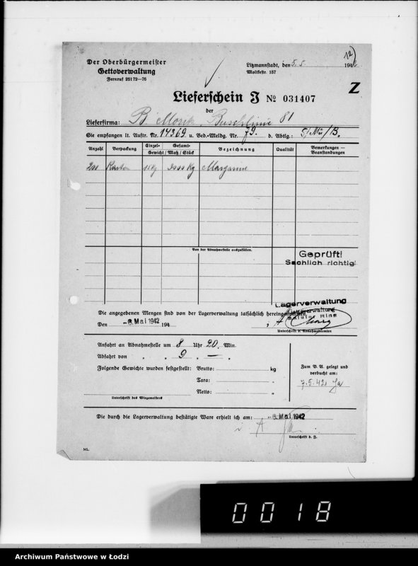 Obraz 16 z jednostki "Aufträge [Lieferscheinen und Rechnungen] 13800-13850.[i od 14351 do 14370]. [Dostawa artykułów pierwszej potrzeby do Getta]"