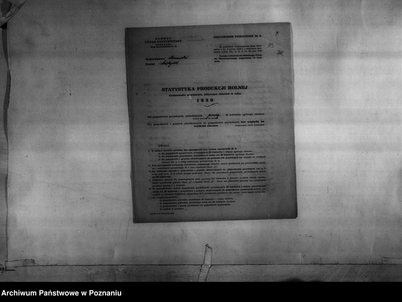 Obraz 15 z jednostki "/Statystyka produkcji rolnej - zestawienie powiatowe dotyczące zbiorów z terenu powiatu międzychodzkiego/"