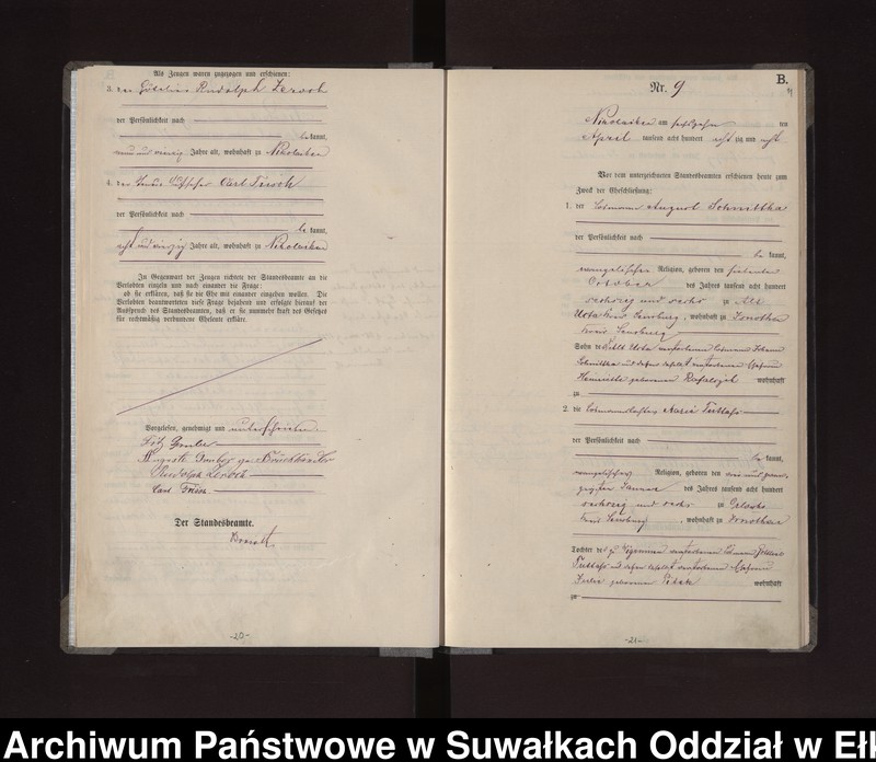 Obraz 13 z jednostki "Heiraths-Haupt-Register des Königlichen Preussischen Standes-Amtes /Stadt/ Nikolaiken Kreis Sensburg für das Jahr 1887 Nikolaiken Kreis Sensburg für das Jahr 1888"