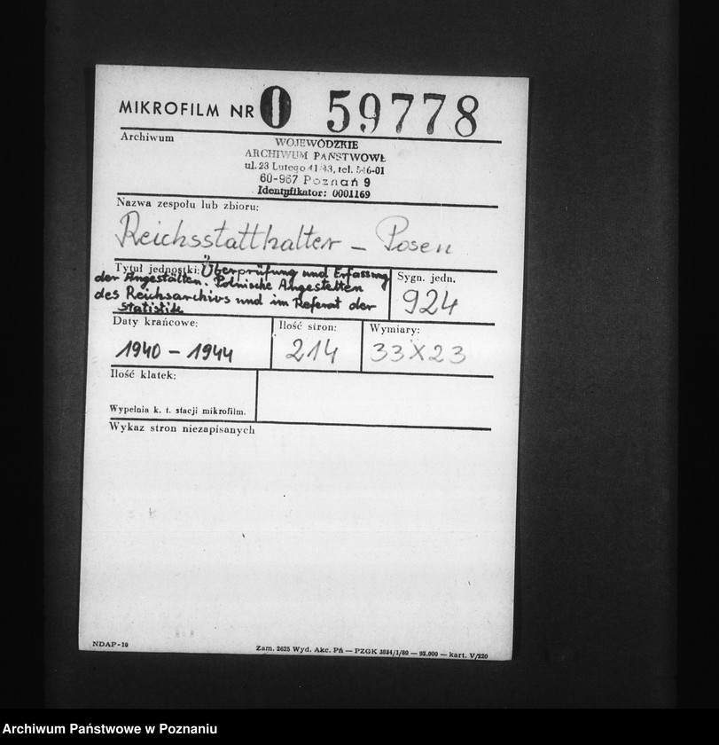 Obraz 2 z jednostki "Überprüfung und Erfassung der Angestelten. Polnische Angestellten des Reichsarchivs und im Referat der Statistik"