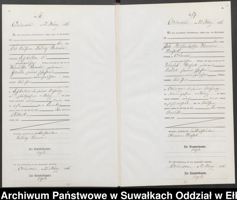 image.from.unit.number "Geburts-Neben-Register des Preussischen Standes-Amtes Orlowen Kreis Loetzen"